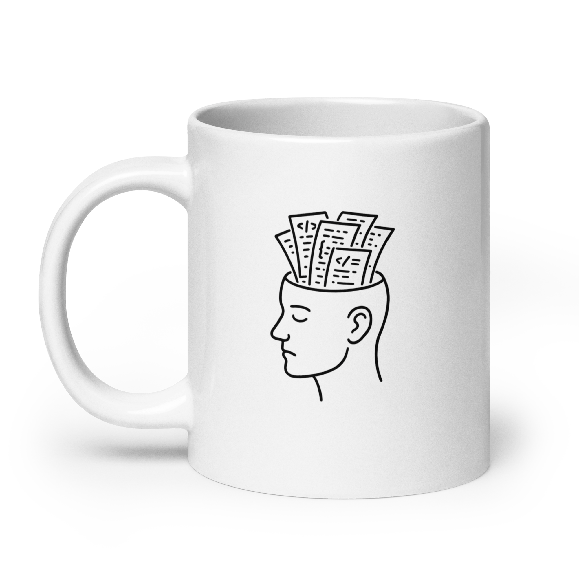 Brain - biały kubek dla programistów, kubek IT z motywem mózgu - Owlgorithm