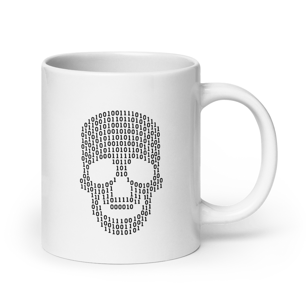 Czaszka - biały kubek IT, kubek programisty z motywem czaszki - Owlgorithm