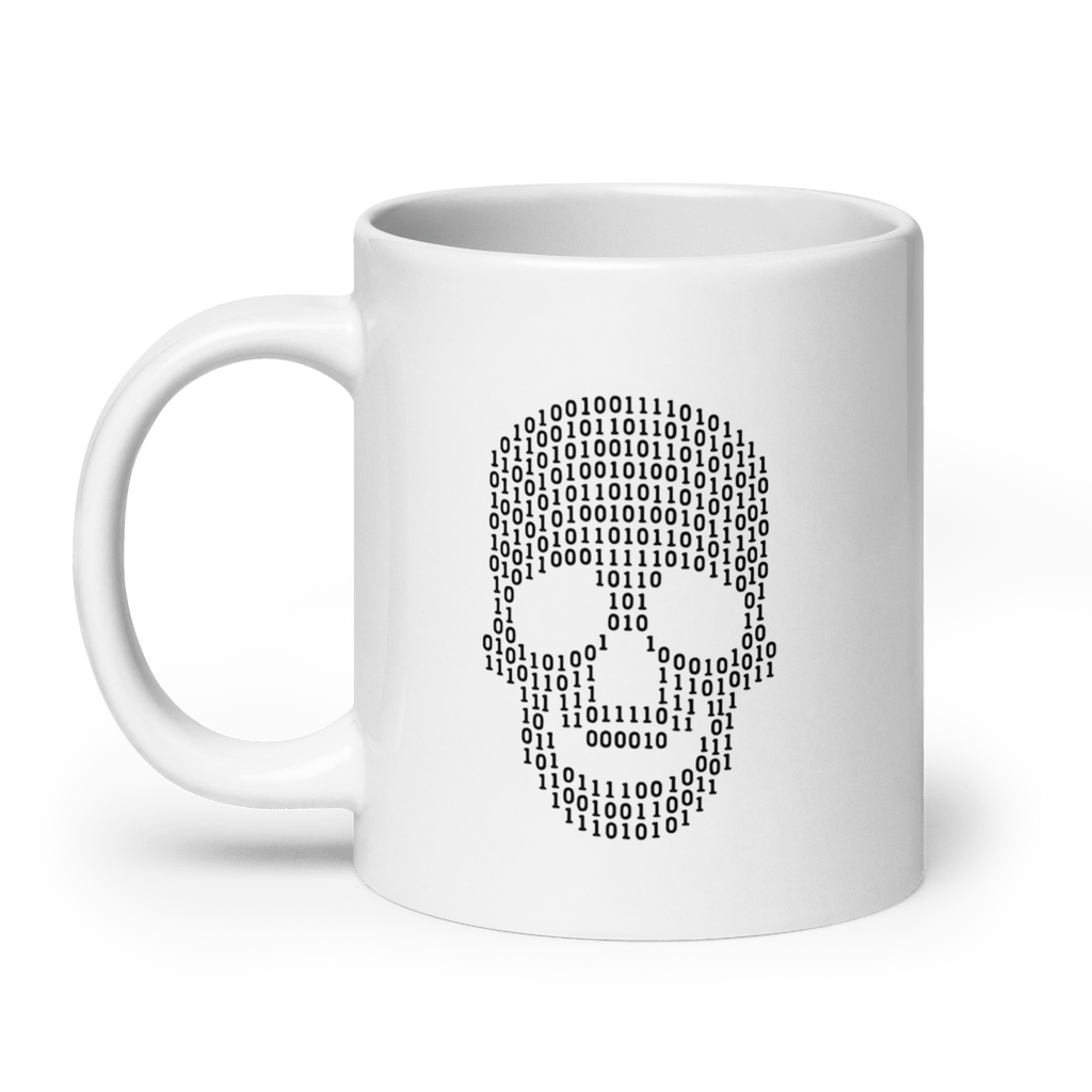 Czaszka - biały kubek IT, kubek programisty z motywem czaszki - Owlgorithm