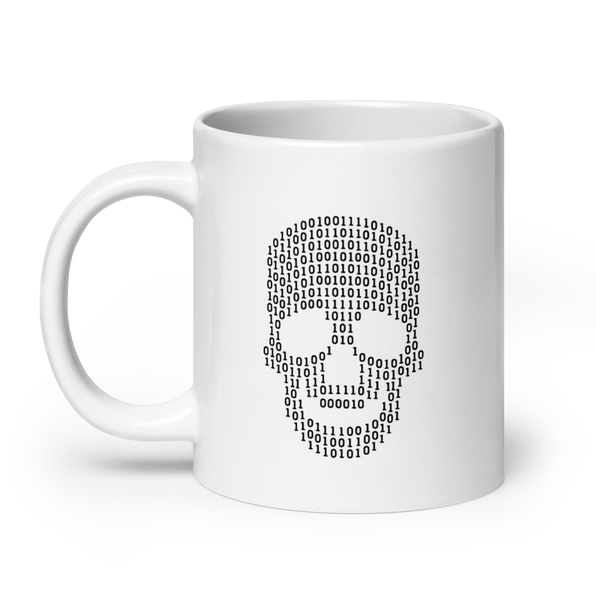 Czaszka - biały kubek IT, kubek programisty z motywem czaszki - Owlgorithm