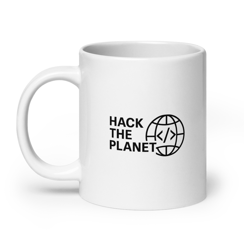 Hack the Planet - biały kubek IT z napisem dla programistów - Owlgorithm