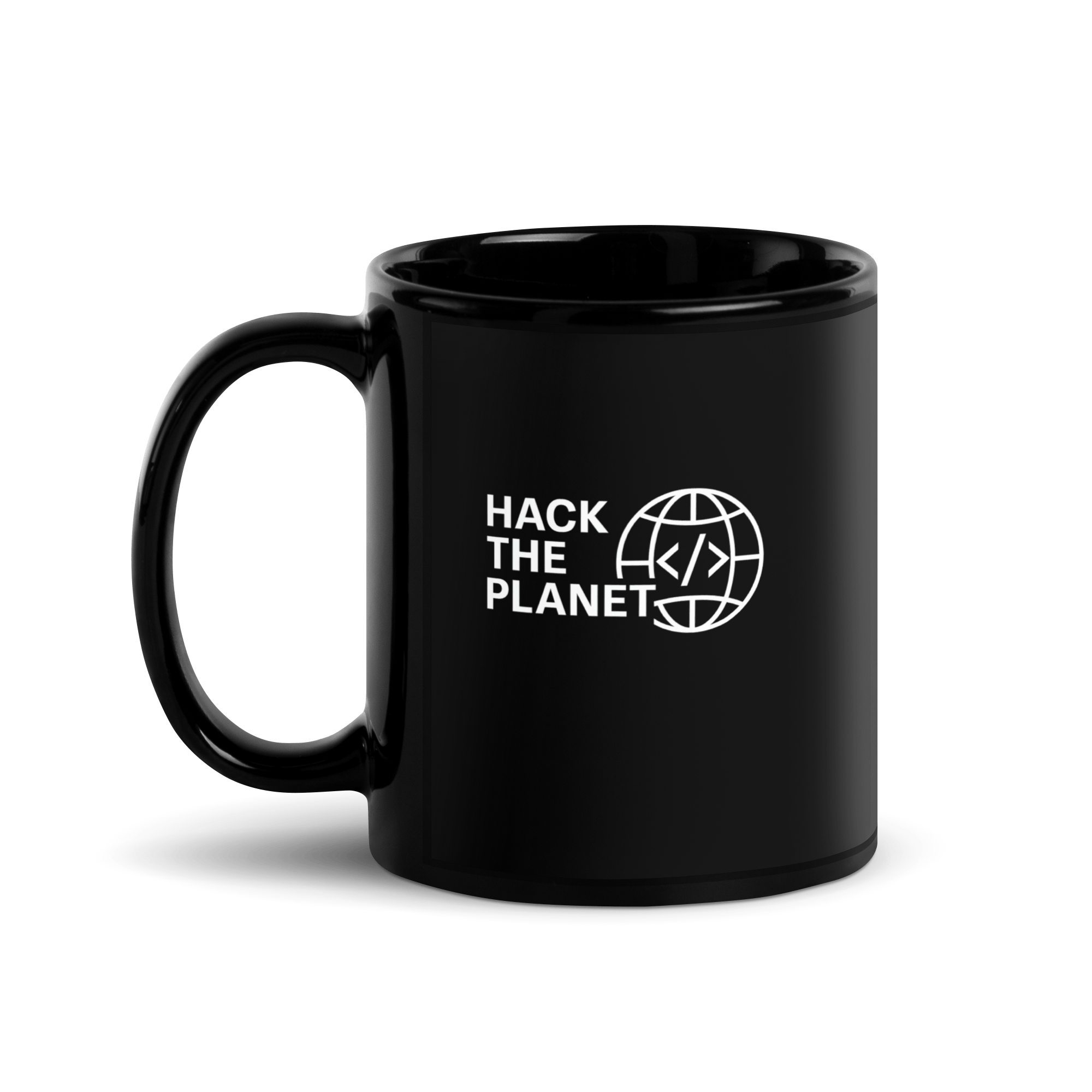 Hack the Planet - czarny kubek IT z napisem - Owlgorithm