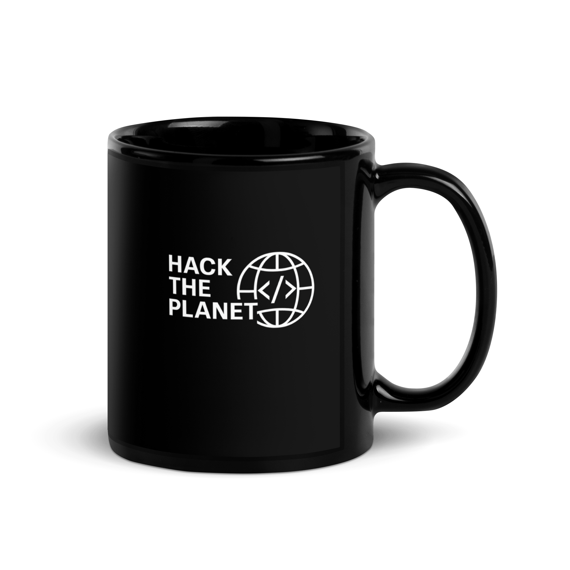 Hack the Planet - czarny kubek IT z napisem - Owlgorithm