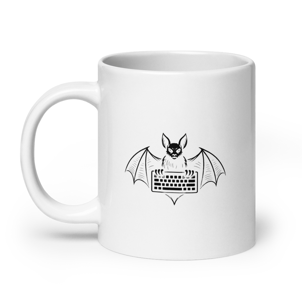 Nietoperz - biały kubek IT z motywem nietoperza - Owlgorithm