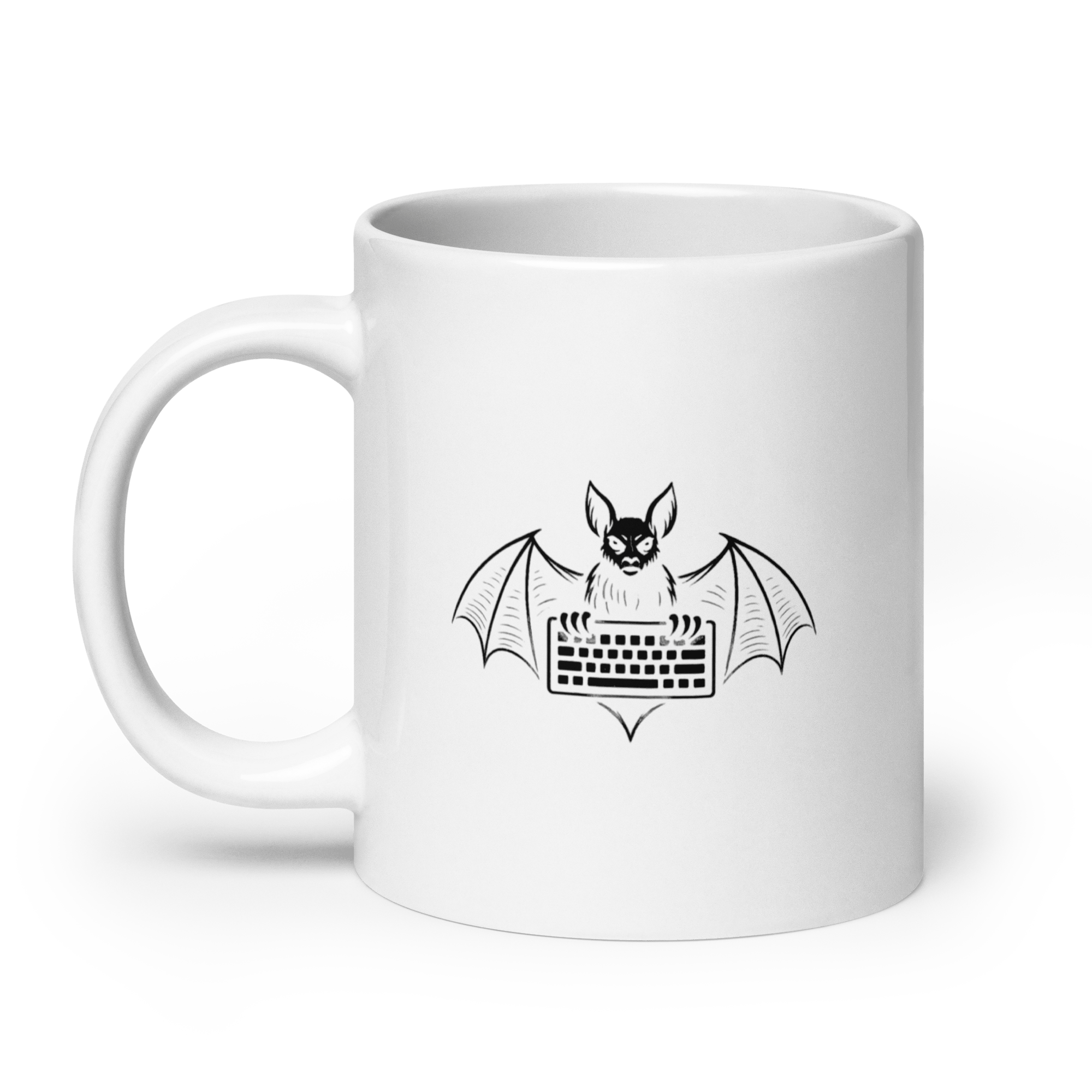 Nietoperz - biały kubek IT z motywem nietoperza - Owlgorithm